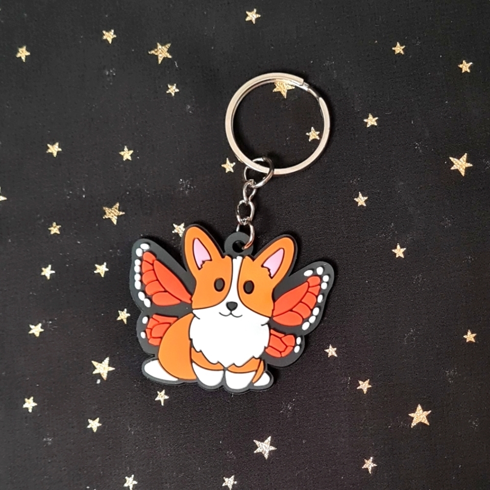 Monarch Wings Corgi Keychain - Picture 2 of 4